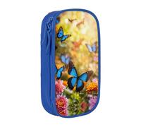 HDSKFNS Blue Butterfly And Flowers Print Cute Pencil Case Large Capacity Pencil Pouch Zipper Pencils Box Oxford Cloth Pen Bag