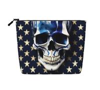 HDSKFNS Blue Stripe Stars Skull Print Cosmetic Bag Makeup Bag For Women Travel Makeup Bag With Zipper Ideal For Daily Use Travel, Black, One Size