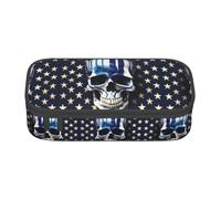 HDSKFNS Blue Stripe Stars Skull Print Pencil Case-Pencil Bag Artists' Pens,Pencils Marker Box Large Capacity Perfect Work Travel