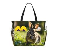 HDSKFNS Bunny Rabbits Print Each Travel Bag Large Capacity Tote Bags Foldable Pool Bag Zipper Handbags Vacation