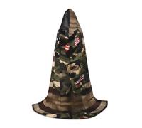 HDSKFNS Camo American Flags Print Halloween Hooded Cloak Masquerade Cosplay Costume Unisex Witch Robe Cloak with Hood Cape, Black, Medium