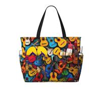 HDSKFNS Color Acoustic And Guitars Print Each Travel Bag Large Capacity Tote Bags Foldable Pool Bag Zipper Handbags Vacation