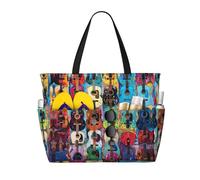 HDSKFNS Color Acoustic And Guitars Print Each Travel Bag Large Capacity Tote Bags Foldable Pool Bag Zipper Handbags Vacation