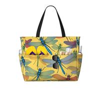 HDSKFNS Colorful Dragonfly Print Each Travel Bag Large Capacity Tote Bags Foldable Pool Bag Zipper Handbags Vacation