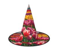 HDSKFNS Colorful Tulips Print Halloween Witch Hat Wizard Hat For Parties Perfect Accessory For Costumes Holiday Party