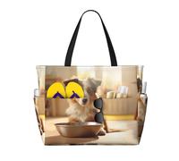 HDSKFNS Cute Dog Bone Bowl Woof Footprint Print Each Travel Bag Large Capacity Tote Bags Foldable Pool Bag Zipper Handbags Vacation