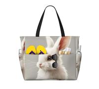 HDSKFNS Cute White Rabbit Print Each Travel Bag Large Capacity Tote Bags Foldable Pool Bag Zipper Handbags Vacation