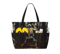 HDSKFNS Dancing Skeleton Bear Print Each Travel Bag Large Capacity Tote Bags Foldable Pool Bag Zipper Handbags Vacation