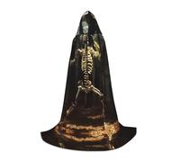 HDSKFNS Dancing Skeleton Bear Print Halloween Hooded Cloak Masquerade Cosplay Costume Unisex Witch Robe Cloak with Hood Cape, Black, S