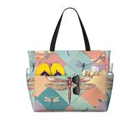 HDSKFNS Dragonfly Print Each Travel Bag Large Capacity Tote Bags Foldable Pool Bag Zipper Handbags Vacation
