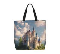 HDSKFNS Dream-Like Fairy Tale Castle03 Print Reusable Tote Bag For Women Grocery Bags Shoulder Bag With Zipper Work Travel Shopping