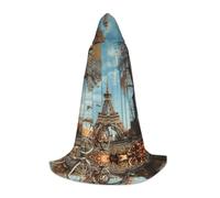 HDSKFNS Eiffel Tower Bike Print Halloween Hooded Cloak Masquerade Cosplay Costume Unisex Witch Robe Cloak with Hood Cape, Black, S