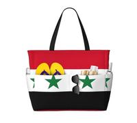 HDSKFNS Flag Of The Syrian Arab Republic Print Each Travel Bag Large Capacity Tote Bags Foldable Pool Bag Zipper Handbags Vacation
