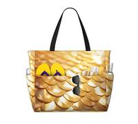 HDSKFNS Gold Mermaid Scale Print Each Travel Bag Large Capacity Tote Bags Foldable Pool Bag Zipper Handbags Vacation