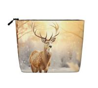 HDSKFNS Golden Deer Christmas Print Cosmetic Bag Makeup Bag For Women Travel Makeup Bag With Zipper Ideal For Daily Use Travel, Black, One Size