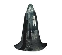 HDSKFNS Haunted Mansions Print Halloween Hooded Cloak Masquerade Cosplay Costume Unisex Witch Robe Cloak with Hood Cape, Black, S