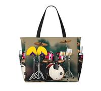 HDSKFNS Jazz Drum Print Each Travel Bag Large Capacity Tote Bags Foldable Pool Bag Zipper Handbags Vacation
