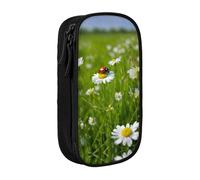 HDSKFNS Ladybug Daisy Print Cute Pencil Case Large Capacity Pencil Pouch Zipper Pencils Box Oxford Cloth Pen Bag