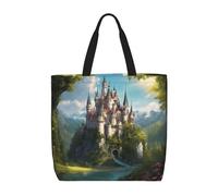 HDSKFNS Legendary Fairy Tale Castle03 Print Reusable Tote Bag For Women Grocery Bags Shoulder Bag With Zipper Work Travel Shopping