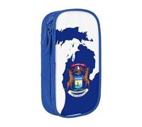 HDSKFNS Michigan State Flag Map Print Cute Pencil Case Large Capacity Pencil Pouch Zipper Pencils Box Oxford Cloth Pen Bag