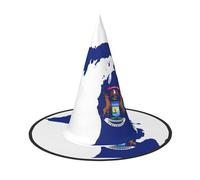 HDSKFNS Michigan State Flag Map Print Halloween Witch Hat Wizard Hat For Parties Perfect Accessory For Costumes Holiday Party