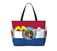 HDSKFNS Missouri State Flag Print Each Travel Bag Large Capacity Tote Bags Foldable Pool Bag Zipper Handbags Vacation