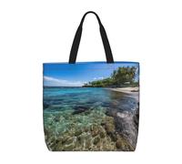 HDSKFNS Ocean Tropical Palm Trees Print Reusable Tote Bag For Women Grocery Bags Shoulder Bag With Zipper Work Travel Shopping