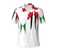 HDSKFNS Palestine Flag Map Print Men's Short Sleeve Polo Golf Shirts Summer Casual Button Shirts for Casual Formal Wear, Black, XL