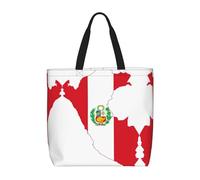 HDSKFNS Peru Flag Map Print Reusable Tote Bag For Women Grocery Bags Shoulder Bag With Zipper Work Travel Shopping