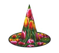 HDSKFNS Pink Tulips Print Halloween Witch Hat Wizard Hat For Parties Perfect Accessory For Costumes Holiday Party