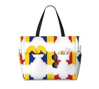 HDSKFNS Romania Flag Map Print Each Travel Bag Large Capacity Tote Bags Foldable Pool Bag Zipper Handbags Vacation