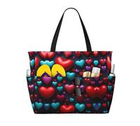 HDSKFNS Romantic Red Heart Print Each Travel Bag Large Capacity Tote Bags Foldable Pool Bag Zipper Handbags Vacation