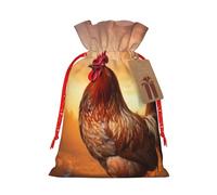 HDSKFNS Rooster On Wood In Farmland Xmas Burlap Bag Christmas Drawstring Bag Holiday New Year Party Home Office Packaging