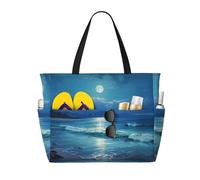 HDSKFNS Sea Moon Print Each Travel Bag Large Capacity Tote Bags Foldable Pool Bag Zipper Handbags Vacation