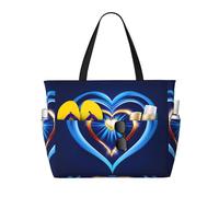 HDSKFNS Sky Blue Heart Print Each Travel Bag Large Capacity Tote Bags Foldable Pool Bag Zipper Handbags Vacation
