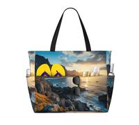 HDSKFNS Stones Blue Sea Ocean Sunrise Mountain Print Each Travel Bag Large Capacity Tote Bags Foldable Pool Bag Zipper Handbags Vacation