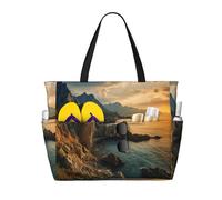 HDSKFNS Stones Blue Sea Ocean Sunrise Mountain Print Each Travel Bag Large Capacity Tote Bags Foldable Pool Bag Zipper Handbags Vacation