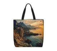 HDSKFNS Stones Blue Sea Ocean Sunrise Mountain Print Reusable Tote Bag For Women Grocery Bags Shoulder Bag With Zipper Work Travel Shopping