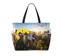 HDSKFNS Sunset Pasture 3 Print Each Travel Bag Large Capacity Tote Bags Foldable Pool Bag Zipper Handbags Vacation