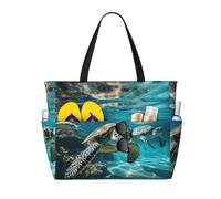 HDSKFNS Swimming Tortoise Sea Print Each Travel Bag Large Capacity Tote Bags Foldable Pool Bag Zipper Handbags Vacation