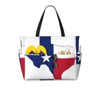 HDSKFNS Texas State Flag Map Print Each Travel Bag Large Capacity Tote Bags Foldable Pool Bag Zipper Handbags Vacation