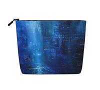 HDSKFNS The Blue Binary Print Cosmetic Bag Makeup Bag For Women Travel Makeup Bag With Zipper Ideal For Daily Use Travel