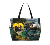 HDSKFNS Us Map Seashore Print Each Travel Bag Large Capacity Tote Bags Foldable Pool Bag Zipper Handbags Vacation