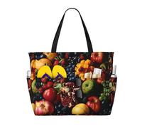 HDSKFNS Variety Fresh Fruits Print Each Travel Bag Large Capacity Tote Bags Foldable Pool Bag Zipper Handbags Vacation