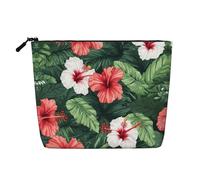 HDSKFNS Vegetation Leaves With Hibiscus Flowers01 Print Cosmetic Bag Makeup Bag For Women Travel Makeup Bag With Zipper Ideal For Daily Use Travel, Black, One Size