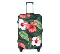 HDSKFNS Vegetation Leaves With Hibiscus Flowers01 Print Suitcase Covers For Luggage Suitcase Cover Travel Luggage Cover Fits 18-32 Inch Suitcases, White, S