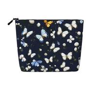 HDSKFNS White Blooms With Blue Butterflies Print Cosmetic Bag Makeup Bag For Women Travel Makeup Bag With Zipper Ideal For Daily Use Travel