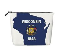 HDSKFNS Wisconsin State Flag Map Print Cosmetic Bag Makeup Bag For Women Travel Makeup Bag With Zipper Ideal For Daily Use Travel