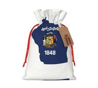 HDSKFNS Wisconsin State Flag Map Xmas Burlap Bag Christmas Drawstring Bag Holiday New Year Party Home Office Packaging