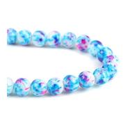 HDSupplies Blue/Fuschia Pink/White Splatter Style Glass Rounds Beads for DIY Jewelry Making - 9mm Diameter - Hole Size: 1.2mm - 1 Strand (Approx 42pcs)